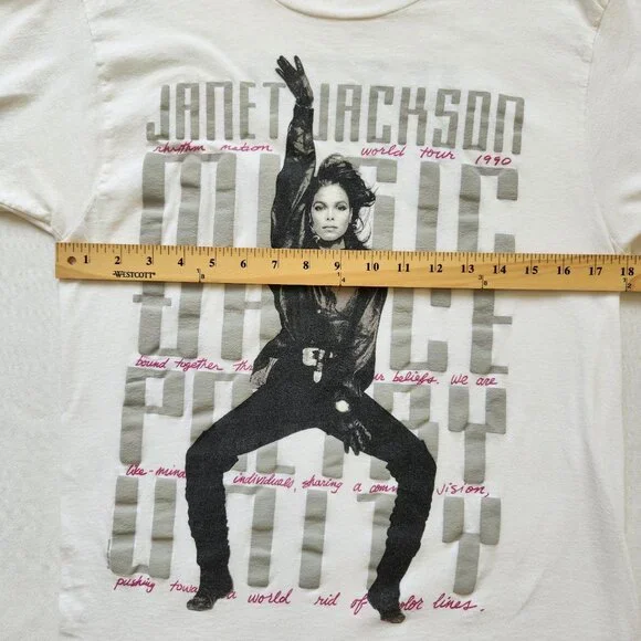 RARE Janet Jackson Rhythm Nation 1990 World Tour Vintage Tee Screen Stars Band - Picture 11 of 13